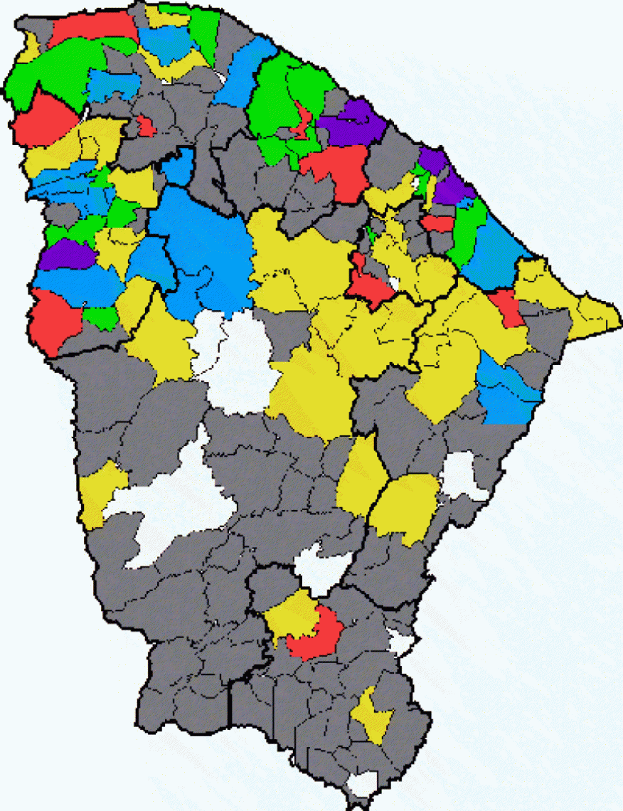 Mapa mostra os municípios que registraram chuva entre as 7 horas dessa quinta-feira e o mesmo horário desta sexta-feira. Macaque in the trees