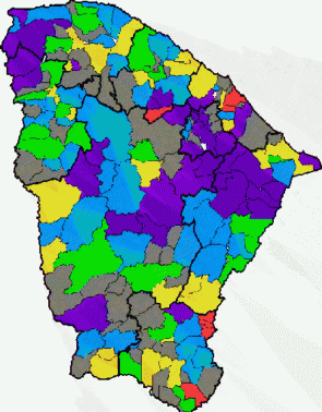 Mapa mostra os munic&iacute;pios que registraram chuvas entre as 7 horas dessa quarta e o mesmo hor&aacute;rio desta quinta.