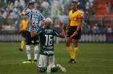 Deyverson comemora após a partida entre Palmeiras x Grêmio, realizada no estádio do Pacaembu, válida pela 29ª rodada do Campeonato Brasileiro 2018.