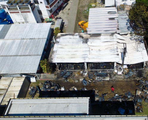 Foto a&eacute;rea mostra como ficou o centro de treinamento do Flamengo ap&oacute;s inc&ecirc;ndio. Dez pessoas morreram (Foto: Thiago Ribeiro/AFP)