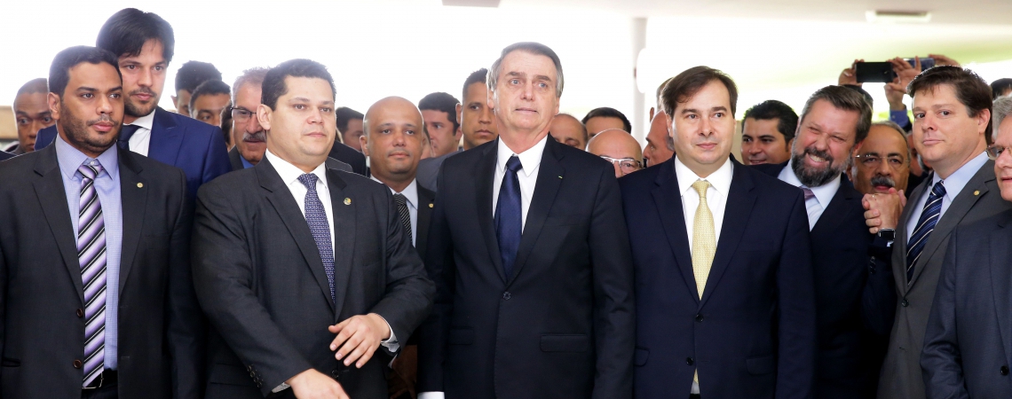 ￼Presidentes do Senado, Davi Alcolumbre, e da Câmara, Rodrigo Maia, recebem Bolsonaro
