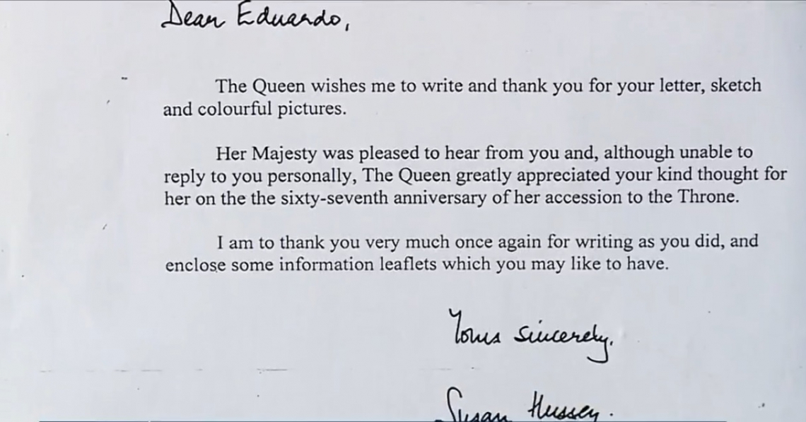 Carta da rainha ao menino