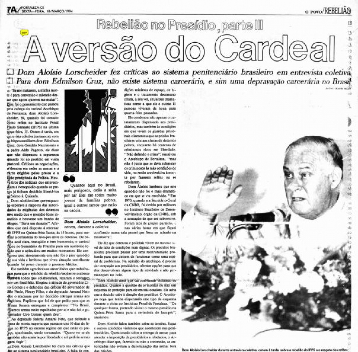Recorte do jornal O POVO em 17 de março de 1994