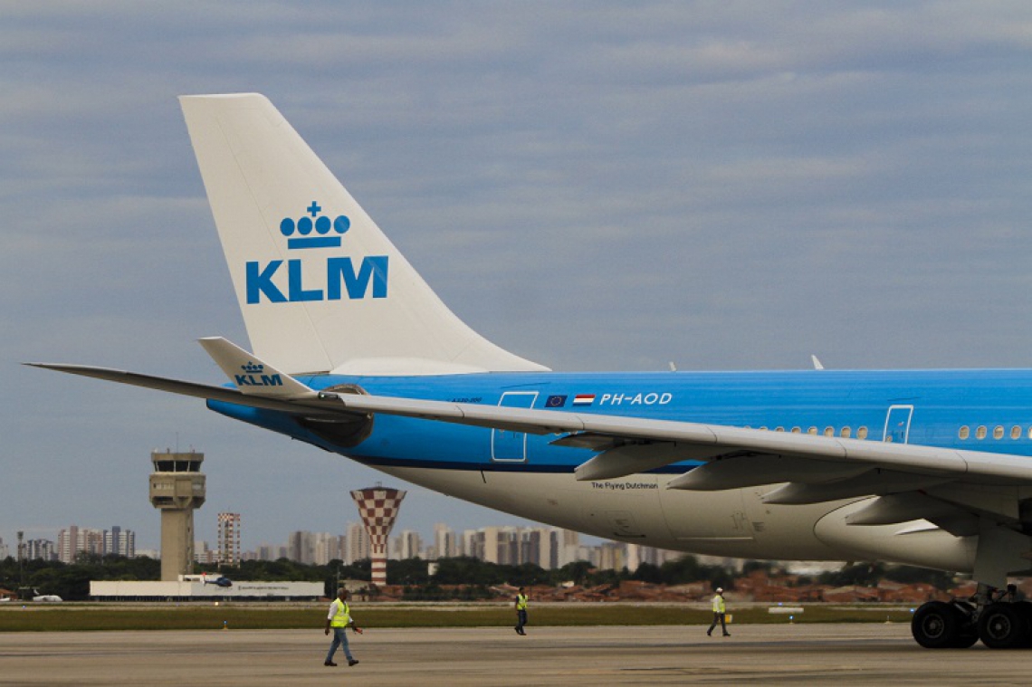 ￼VOO da KLM de Fortaleza para Amsterdã é um dos que não tem previsão de retorno  (Foto: Mateus Dantas em 20/03/2019 )