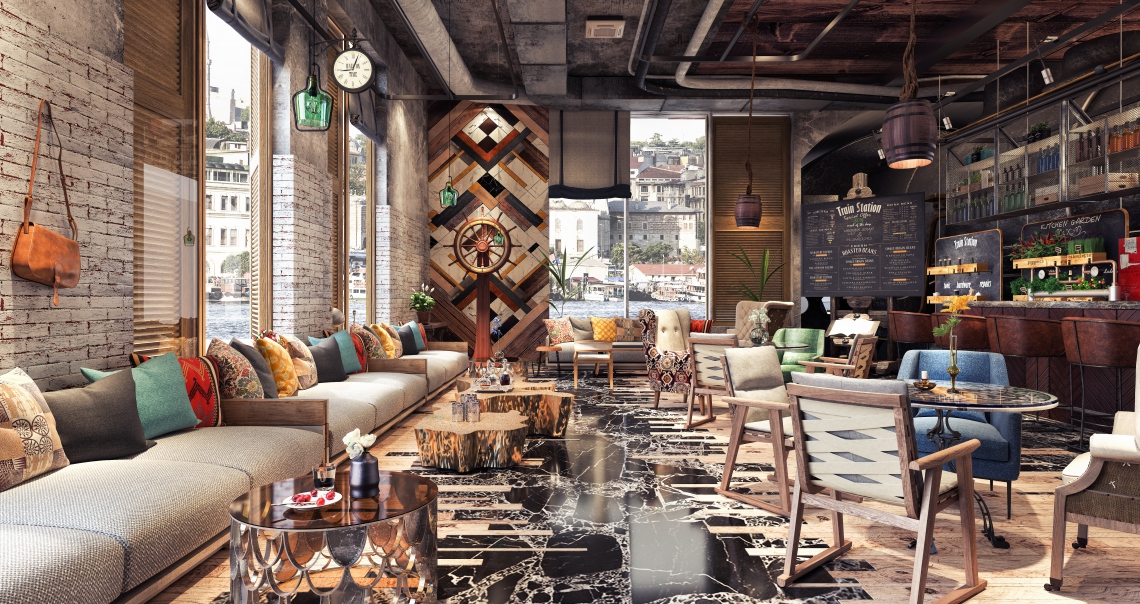 Concept design of modern Restaurant lounge bar 