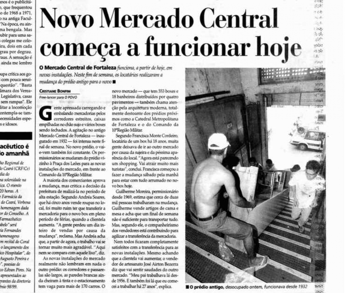 Matéria publicada pelo O POVO em 19 de janeiro de 1998 anunciava entrega do novo Mercado Central