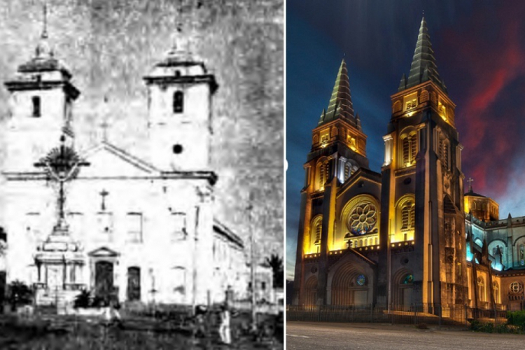 Antiga Igreja da Sé e a atual catedral, separadas por oito décadas