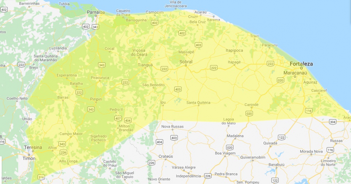 Alerta amarelo foi emitido para parte do Ceará