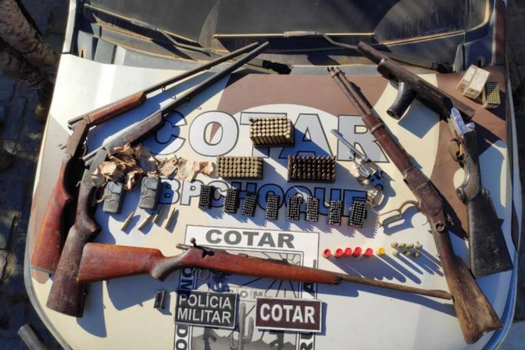Foram encontradas seis armas de fogo enterradas em um milharal(foto: Reprodução/SSPDS)