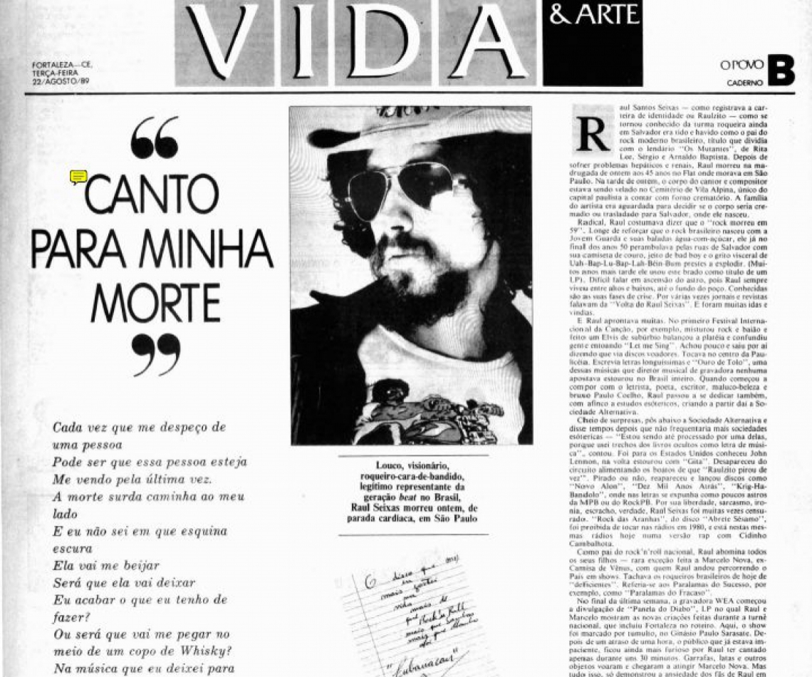 Capa do Vida &Arte com homenagem a Raul Seixas