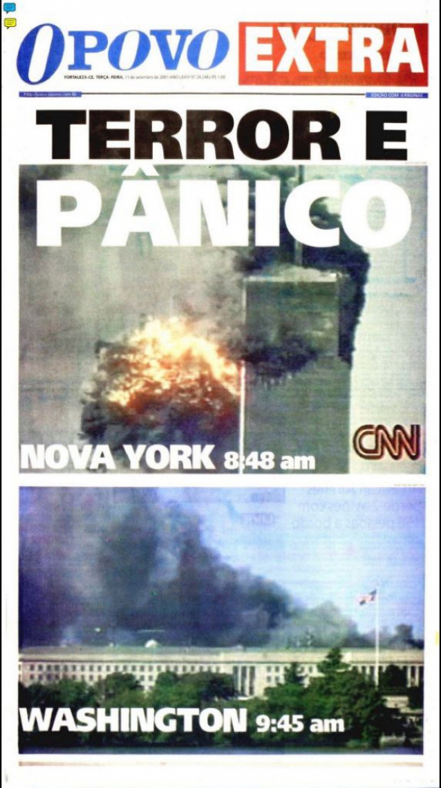 Capa da edição extra vespertina do O POVO em 11 de setembro de 2001
