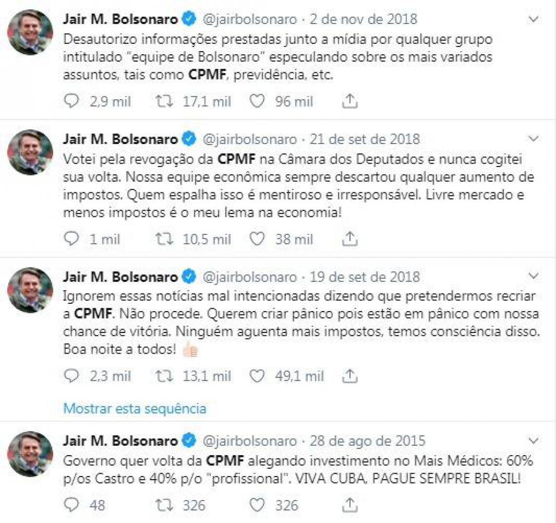 Os posts foram publicados no ano passado, no perfil oficial do presidente. 
