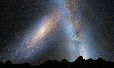 Ilustração do que a Terra verá após a colisão da Via Láctea com Andrômeda.