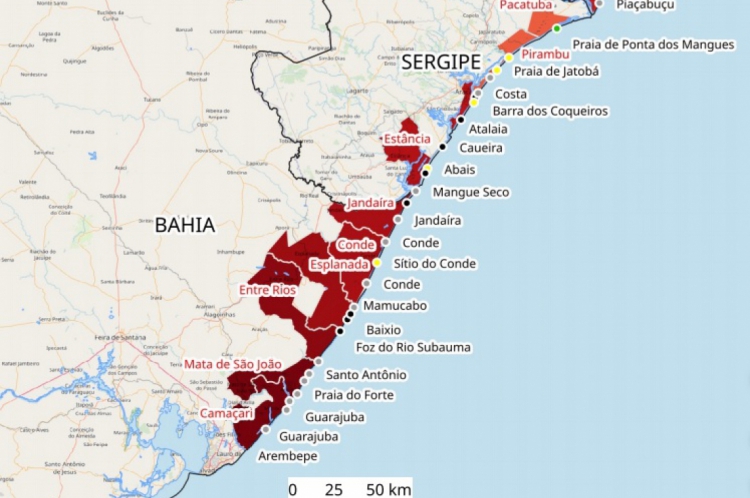Área com maior incidência das manchas no Nordeste