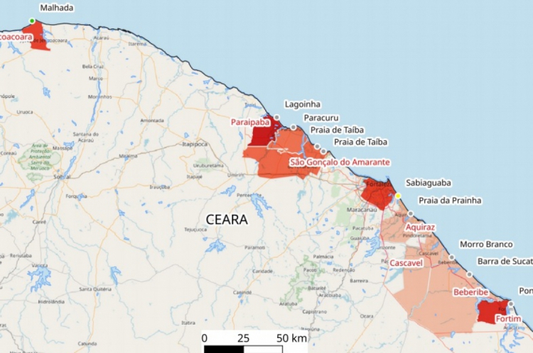 Área do litoral cearense atingida