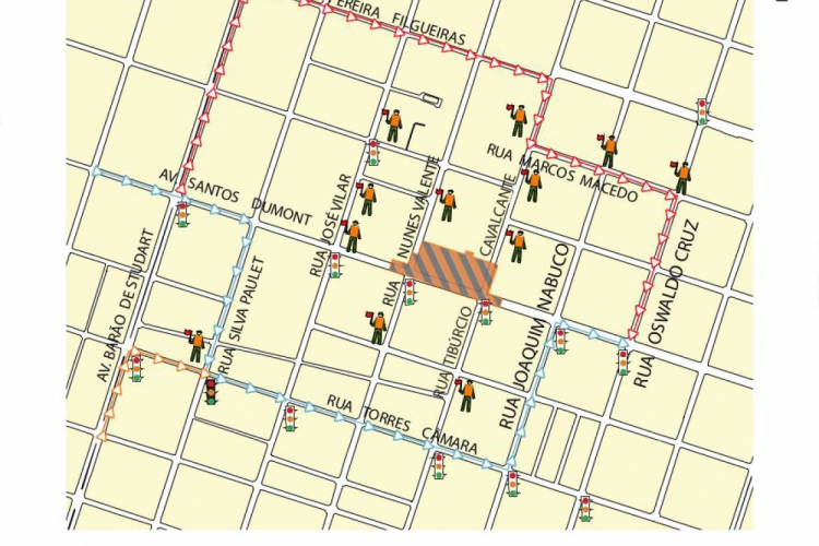 Mapa de trechos que terão desvio por conta de obra da linha leste do Metrô de Fortaleza(foto: D...