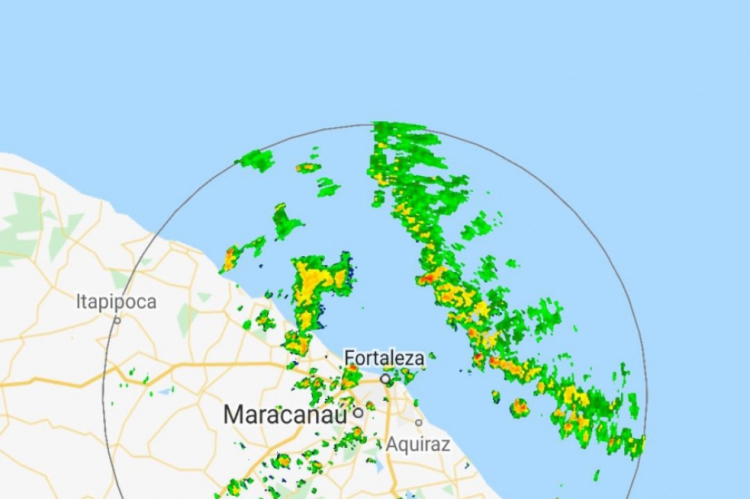 Radar meteorológico da Funceme registrou ventos e precipitações neste domingo, 26 de janeiro