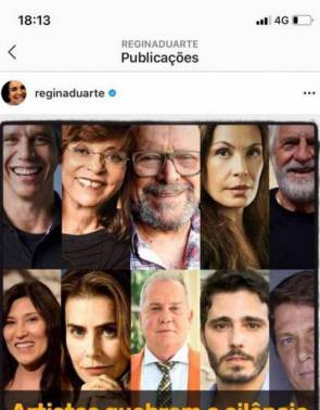 Regina Duarte depois acabou retirando Carolina Ferraz da imagem. Outros artistas já se manifestaram pedindo a retirada de suas fotos 