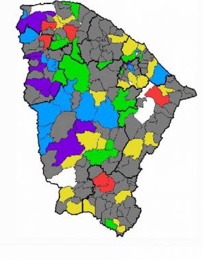 Mapa da Funceme para chuvas no Ceará entre sexta-feira, 13 de março, e sábado, 14