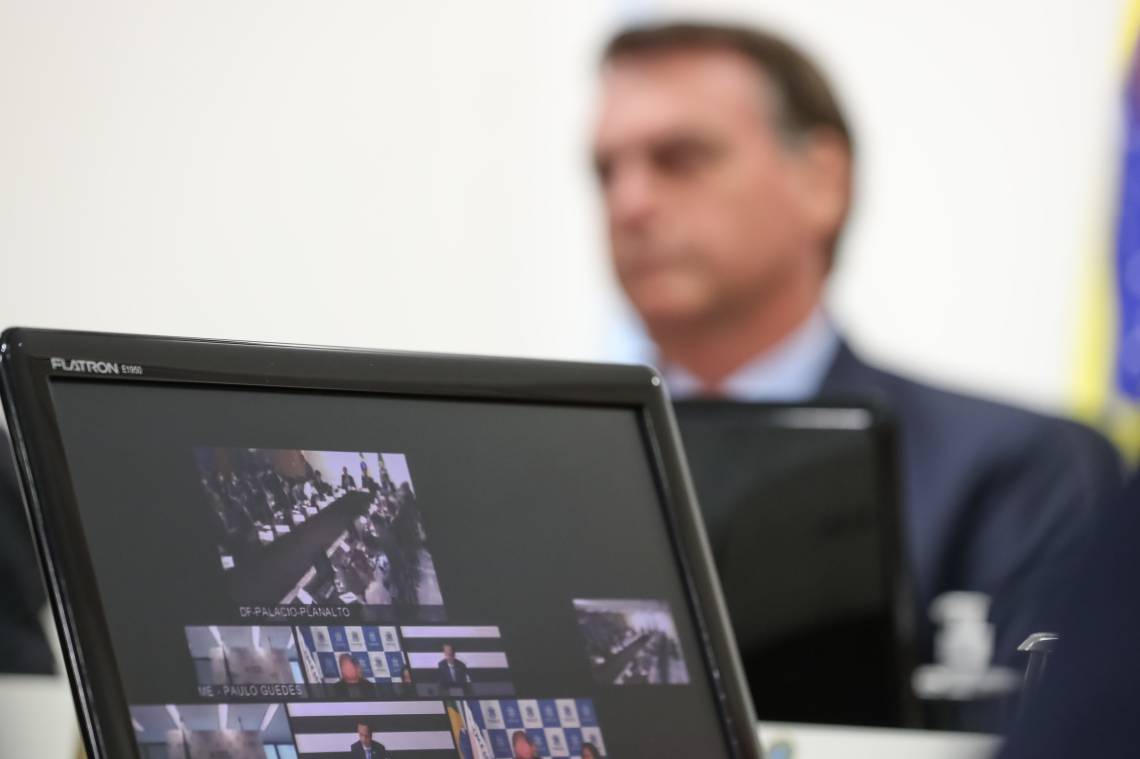 Brasilia em 25 de março de 2020, O Presidente da República Jair Bolsonaro, durante videoconferência com Governadores do Sudeste. (Foto Marcos Corrêa/PR)