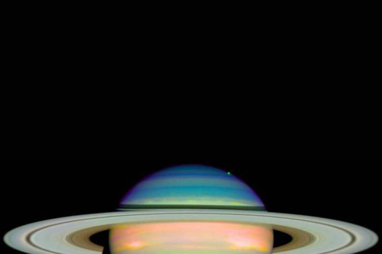 Saturno no infravermelho, uma das imagens capturadas pelo telescópio Hubble