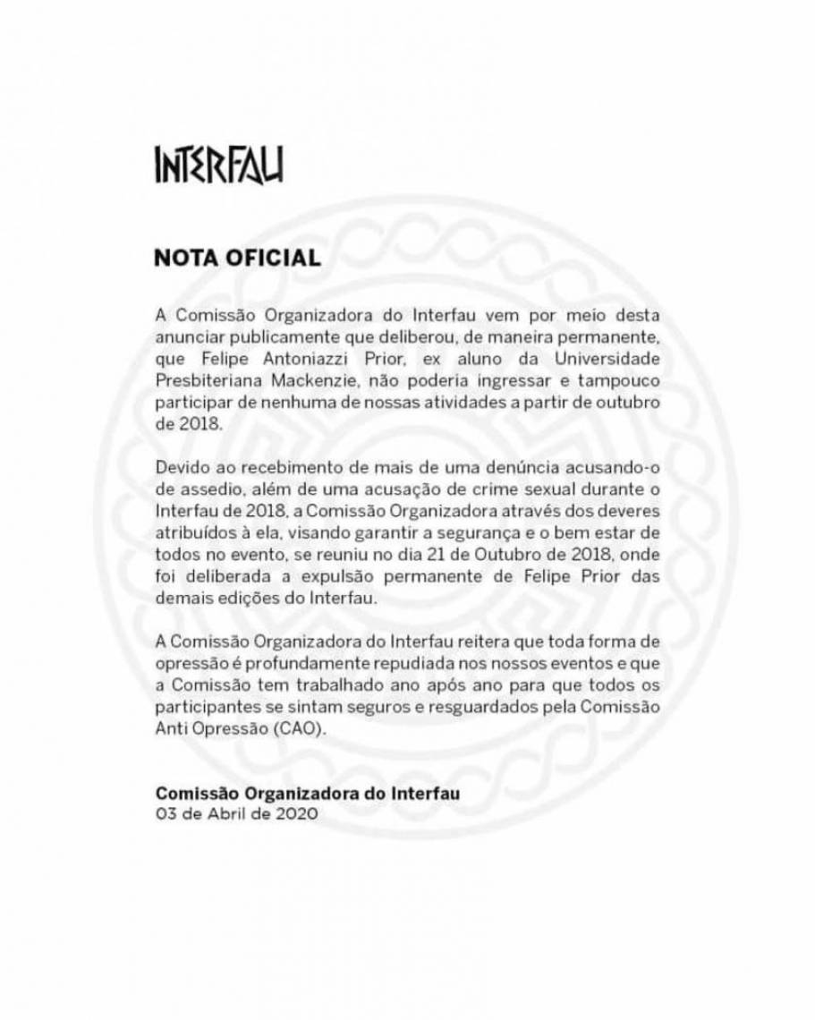 Nota da Comiss&atilde;o Organizadora da Interfau