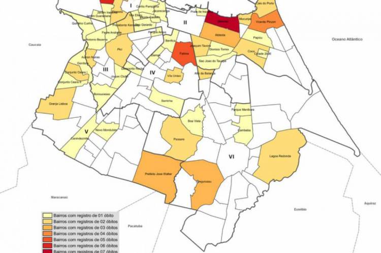 Mapa mostra os óbitos em Fortaleza