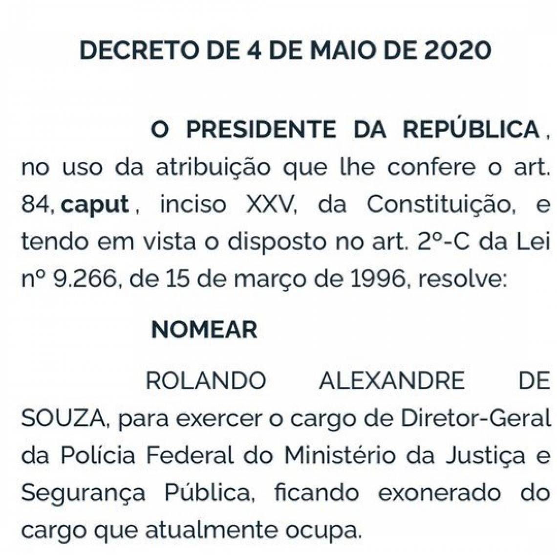 Rolando Alexandre de Souza assumirá o cargo de diretor-geral da Polícia Federal (PF)