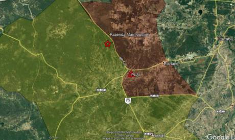 Pontos vermelhos indicam epicentro dos abalos sísmicos registrados em Palhano  