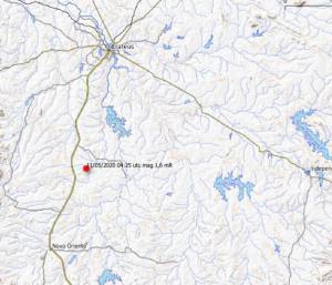Ponto exato no território de Crateús, onde sensores registraram tremor de 1.6 grau na madrugada desta segunda-feira, 11 d maio