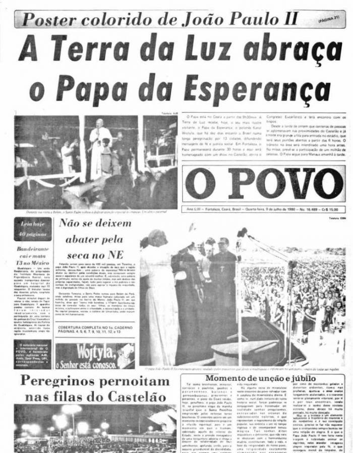 O POVO de 9 de julho de 1980, dia em que o papa chegaria (Foto: O POVO.DOC)