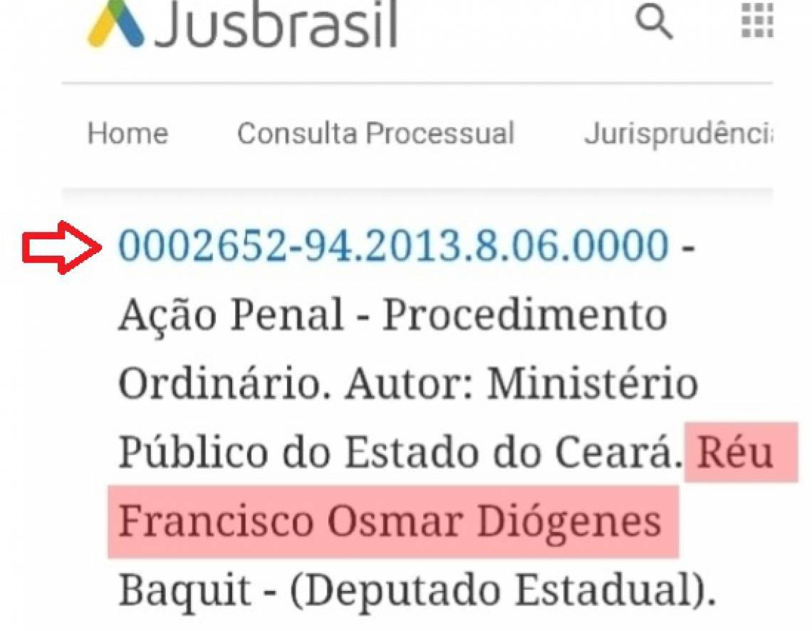 Imagem compartilhada pela assessoria de Fernandes, com seta colocada pelo O POVO indicando a numeração do processo