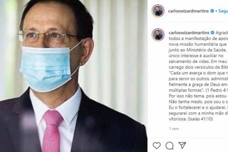 Carlos Martins fez postagem no Instagram