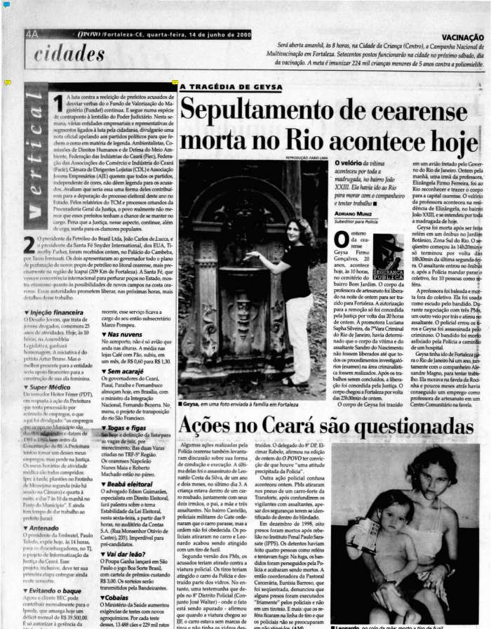 Edição do Jornal O POVO do dia 14 de junho de 2000