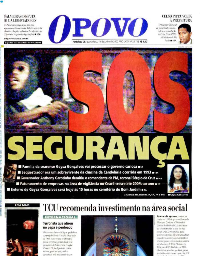 Edição do Jornal O POVO do dia 14 de junho de 2000