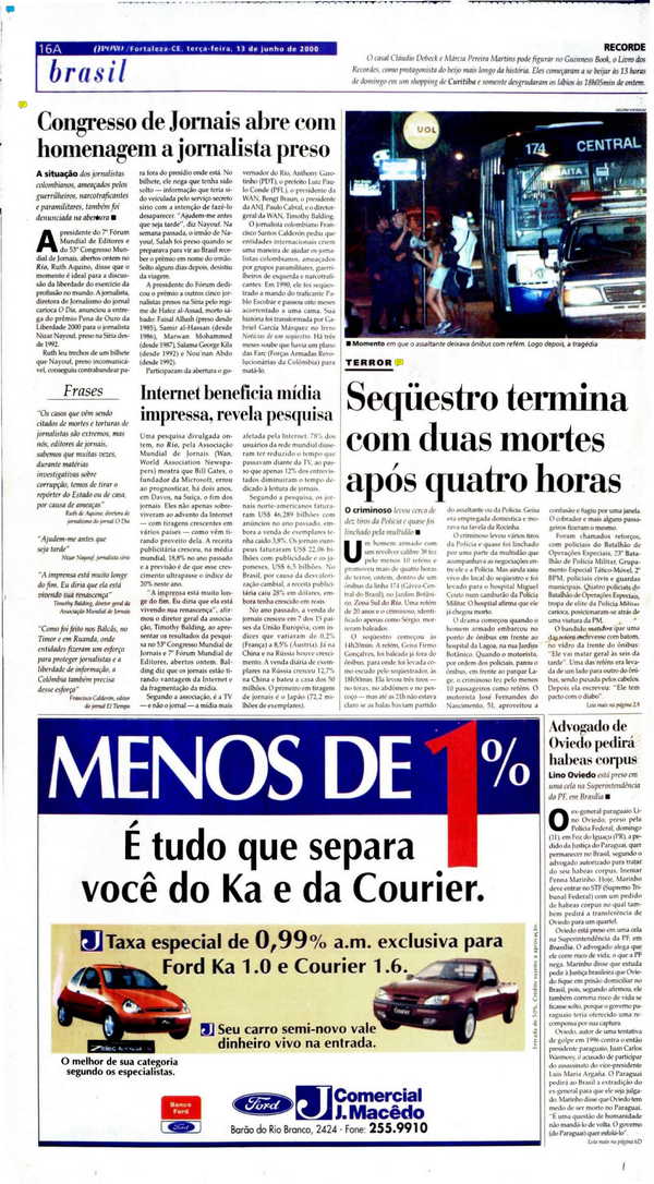 Edição do Jornal O POVO do dia 13 de junho de 2000