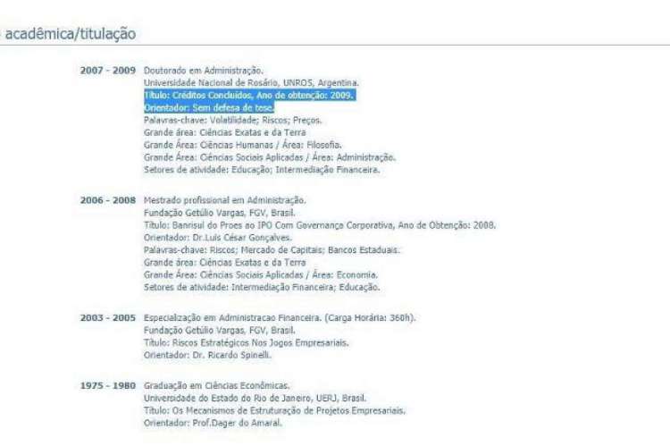 Curriculo Lattes do ministro Carlos Alberto Decotelli, com modificação, em imagem reproduzida pela UOL, em 26 de junho de 2020 Curriculo Lattes do ministro Carlos Alberto Decotelli, com modificação, em imagem reproduzida pela UOL, em 26 de junho de 2020