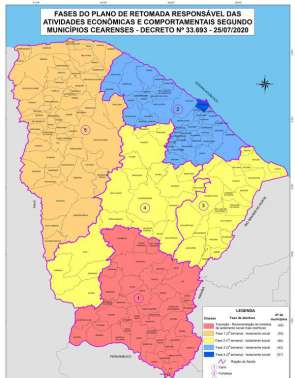 Mapa demonstra que apenas Fortaleza est&aacute; na Fase 4 do Plano de Retomada Econ&ocirc;mica