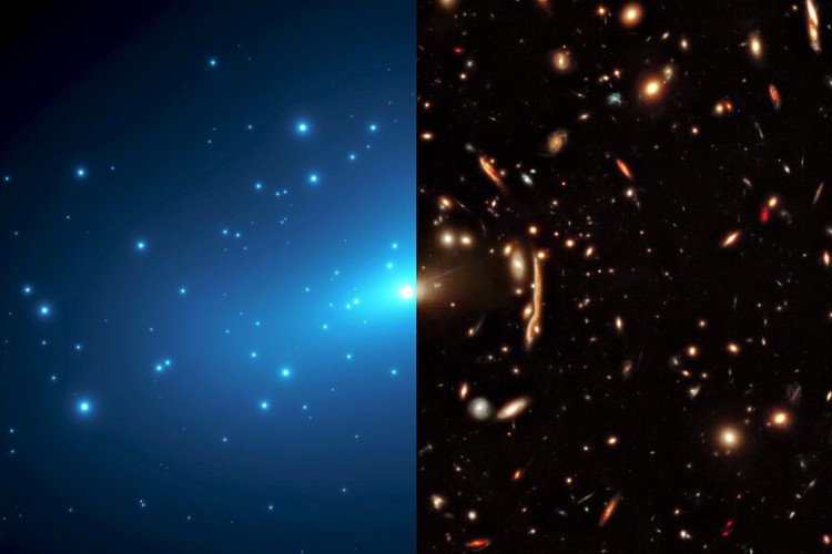 Imagem feita pelo telescópio Hubble mostra as imagens obtidas por meio da lente gravitacional.
