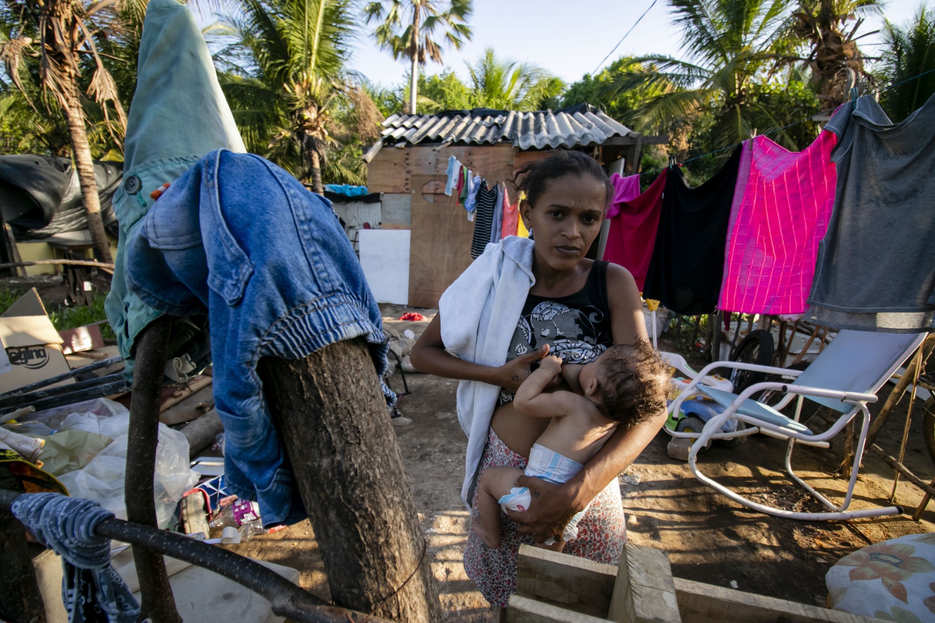 A Ocupação Carlos Marighella começou durante a pandemia de Covid-19. Em 2020 eram 85 famílias vivendo em barracos no terreno, posteriormente chegaram mais duas famíliasa (Foto: Aurelio Alves/ O POVO)