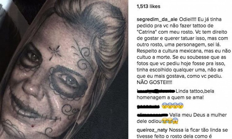 Tom Veiga havia tatuado o rosto da então esposa, que disse publicamente ter odiado a homenagem Tom Veiga havia tatuado o rosto da então esposa, que disse publicamente ter odiado a homenagem