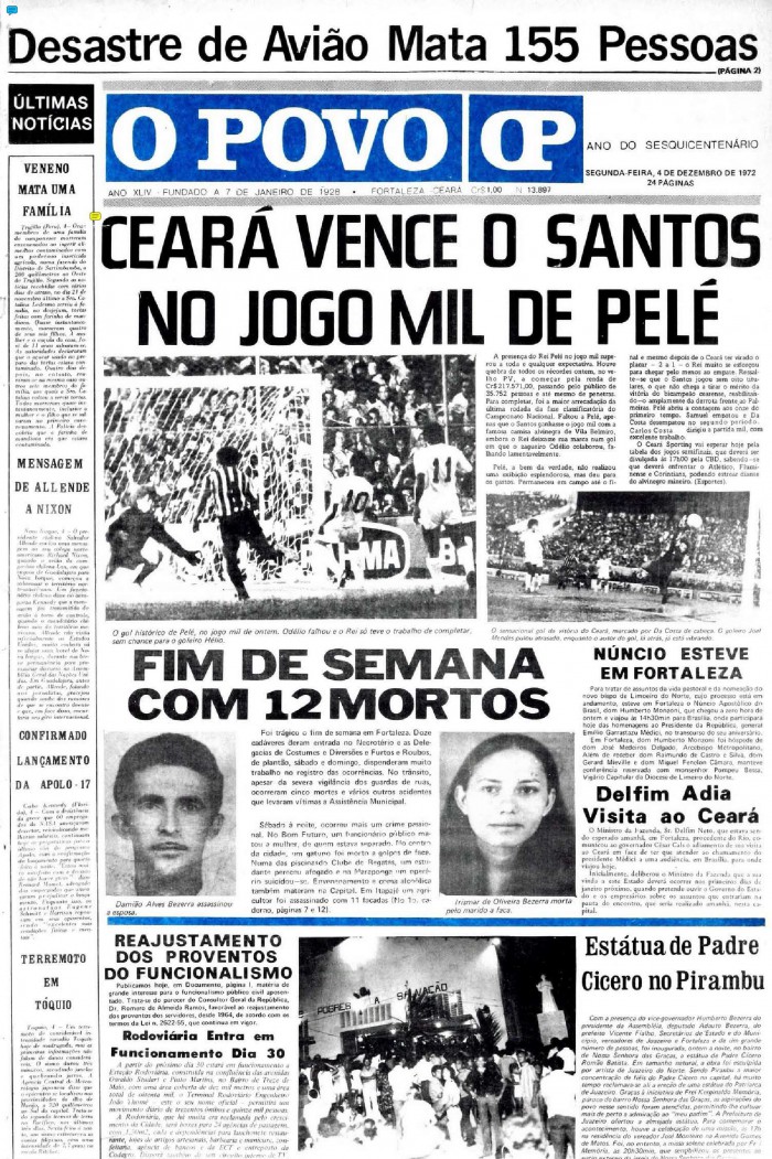 Pelé 80 anos: 4 de dezembro de 1972 - Ceará vence o Santos no milésimo jogo de Pelé