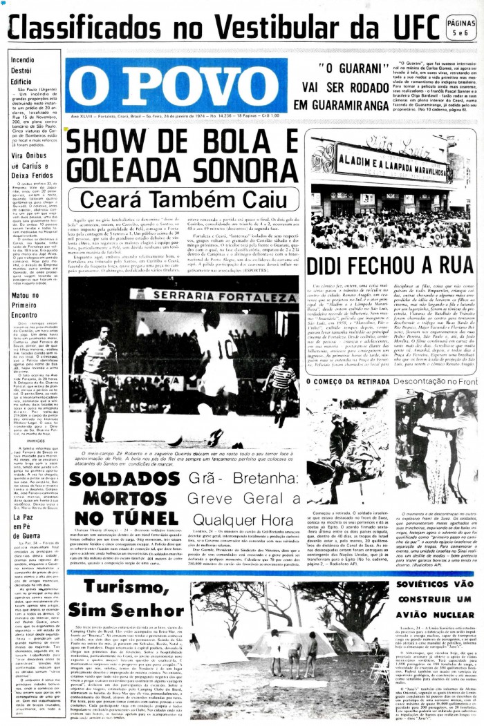 24 de janeiro de 1974 - Capa do O POVO destaca a 