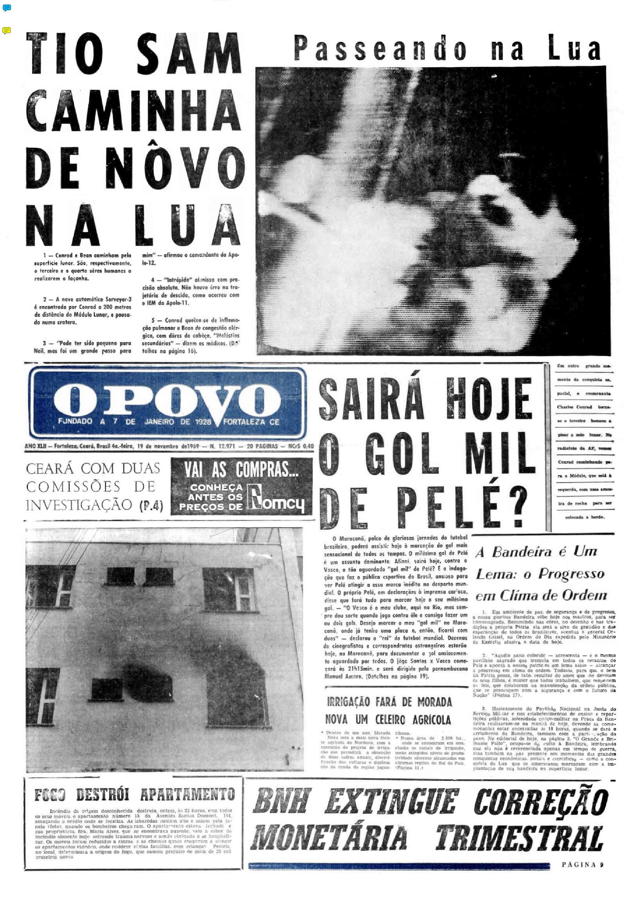 Pelé 80 anos: 19 de novembro de 1969 - Capa do O POVO destaca a expectativa para o gol 1.000(Foto: Acervo O POVO)