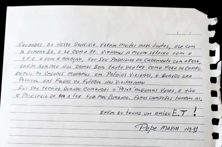 Carta de Pepe a Pelé, em homenagem aos 80 anos do Rei do Futebol 2
