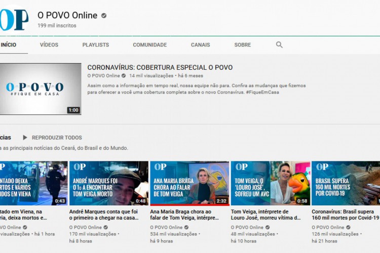 Vídeos do canal do O POVO no YouTube tem temáticas diversas 