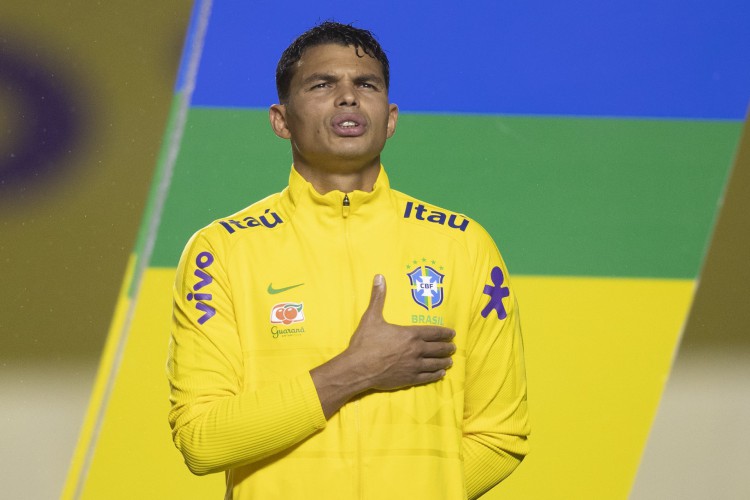 Zagueiro Thiago Silva, da seleção brasileira, durante jogo Brasil x Venezuela, no Morumbi, pelas Eliminatórias da Copa do Mundo de 2002