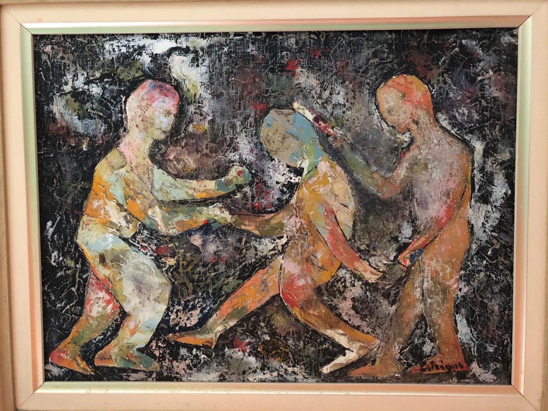 Pintura em óleo sobre tela de Estrigas produzida em 1998 retrata cena de violência (Foto: acervo pessoal/ Flávio Paiva)