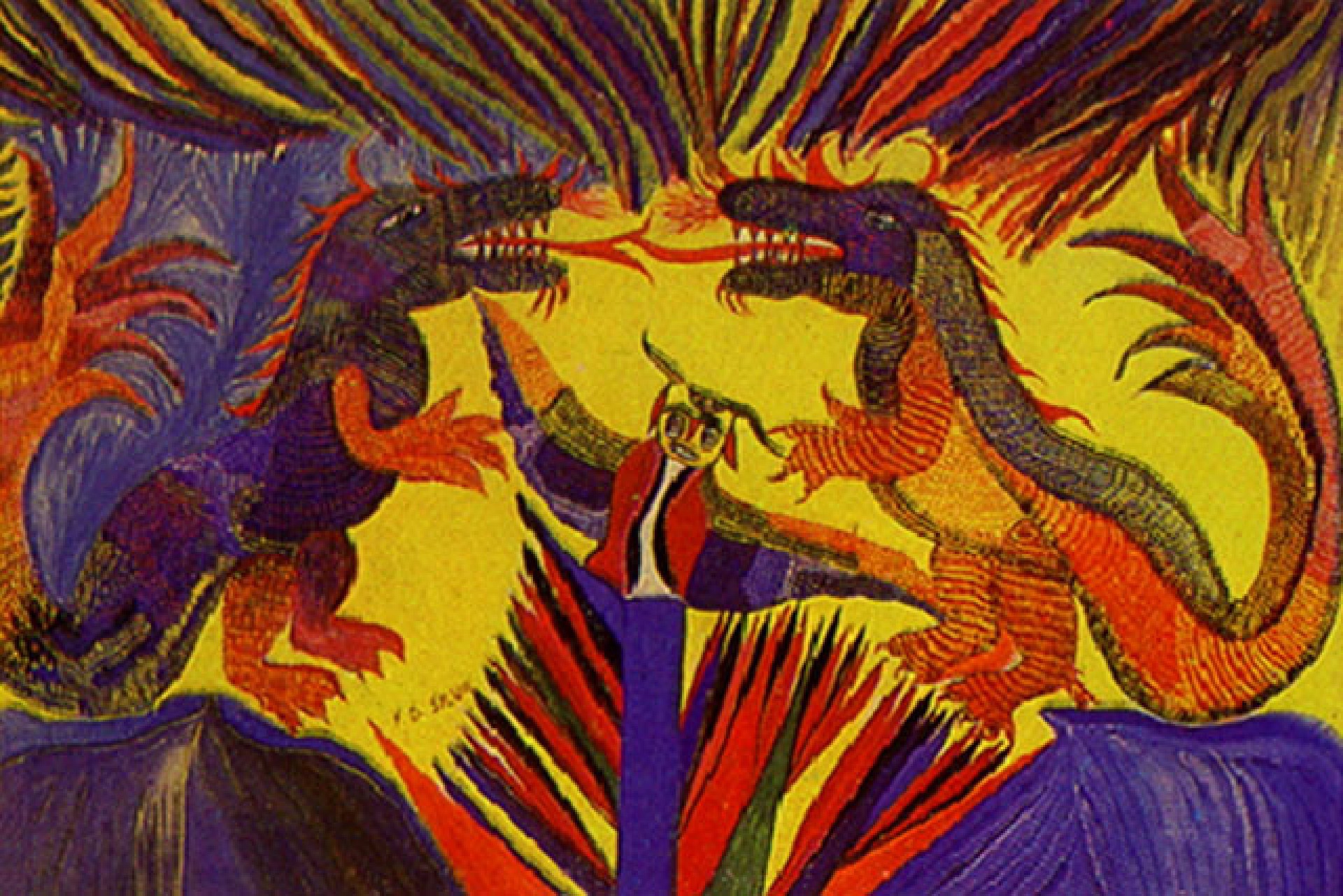  "Dragões e Coruja", guace sobre cartão de Chico da Silva. Acervo: Museu de Arte da UFC (Mauc) (Foto: Reprodução/Itaú Cultural)