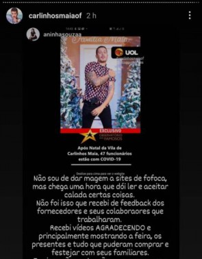 Postagem feita pela cerimonialista do evento e repostada por Carlinhos Maia